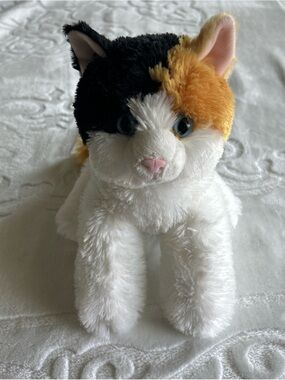 Aurora Plush Calico Cat Stuffed Toy - White, Black & Orange
